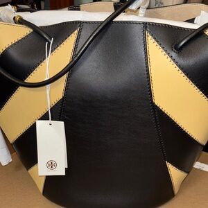 Tory Burch Black and Tan Geometric Tote